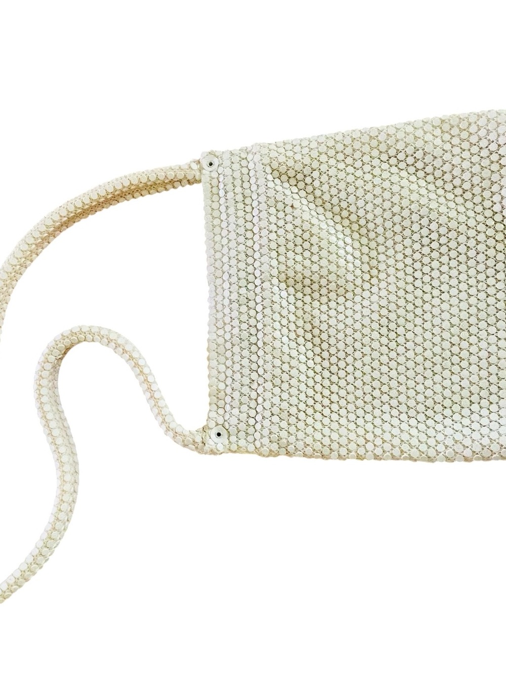 Vintage 1920s Ceramic Flat Bead White Mesh Crossbody Bag with Snap Closure - Picture 2 of 12